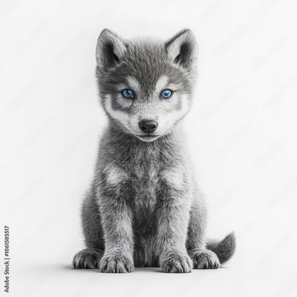 Obraz premium Adorable Grey Wolf Puppy with Blue Eyes - Wildlife Photography