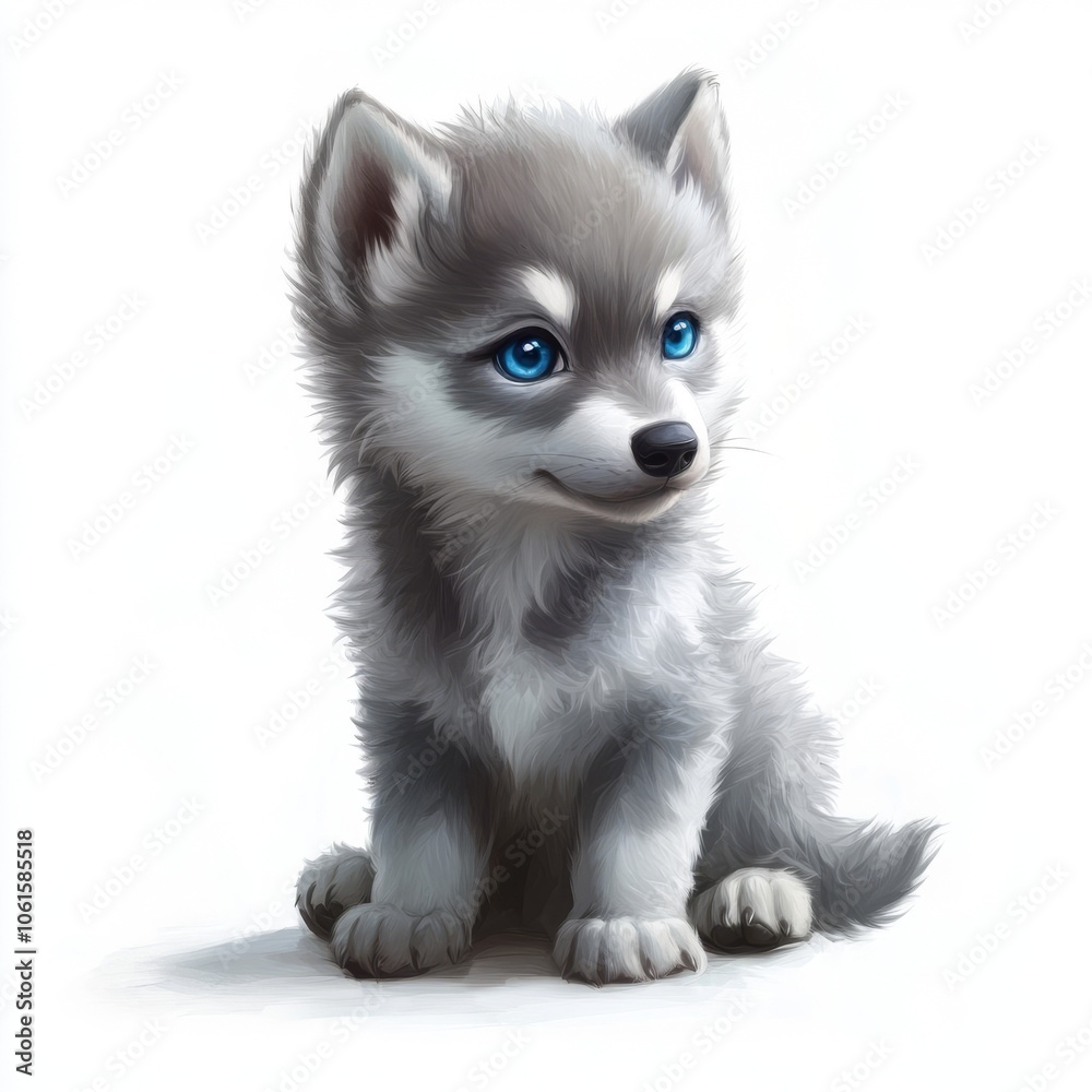Adorable Grey Wolf Pup with Blue Eyes - Cute Animal Portrait Adorable Grey Wolf Pup with Blue Eyes - Cute Animal Portrait