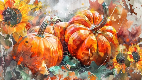 Wallpaper Mural Watercolor autumn pumpkin on thanksgiving Torontodigital.ca