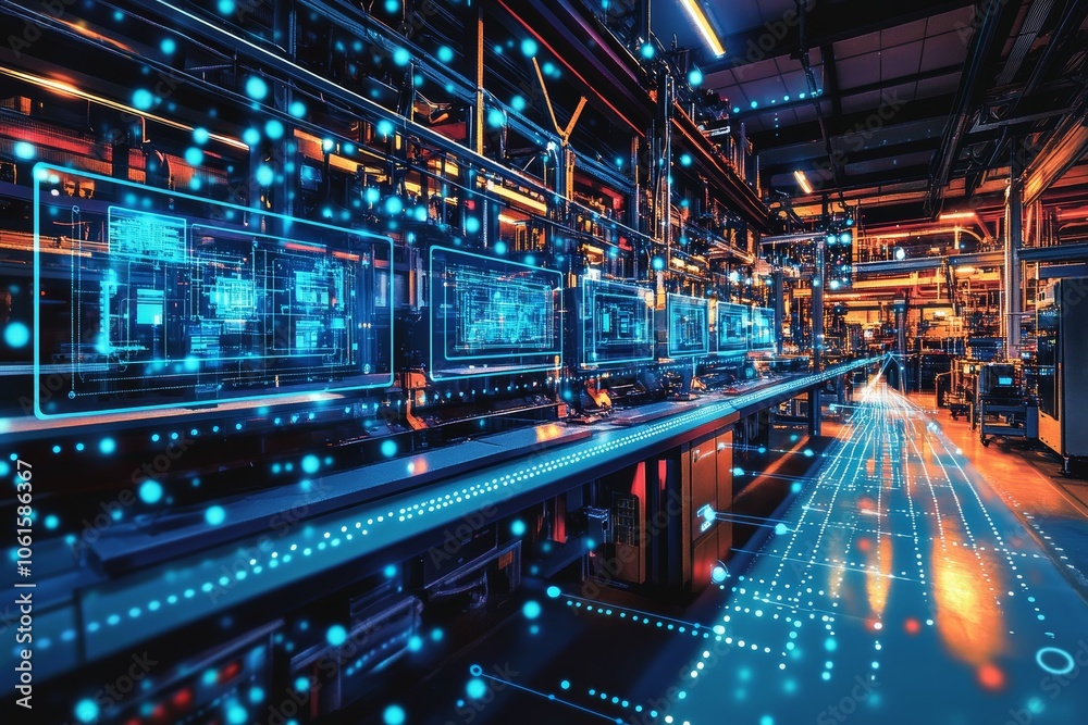 Fototapeta premium The Virtual Factory Control Room, Digital Twins in Manufacturing