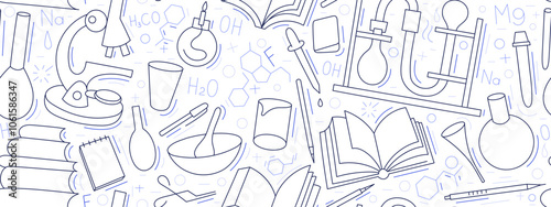 Chemistry line art pattern. School lesson Medicine