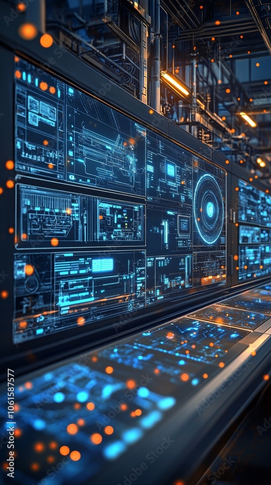 Naklejka premium The Virtual Factory Control Room, Digital Twins in Manufacturing