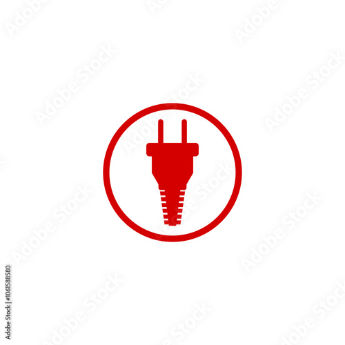 Cord with plug in circle shape icon isolated on transparent background