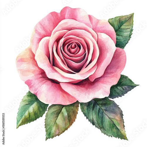 pink rose flower watercolor clipart illustration isolated