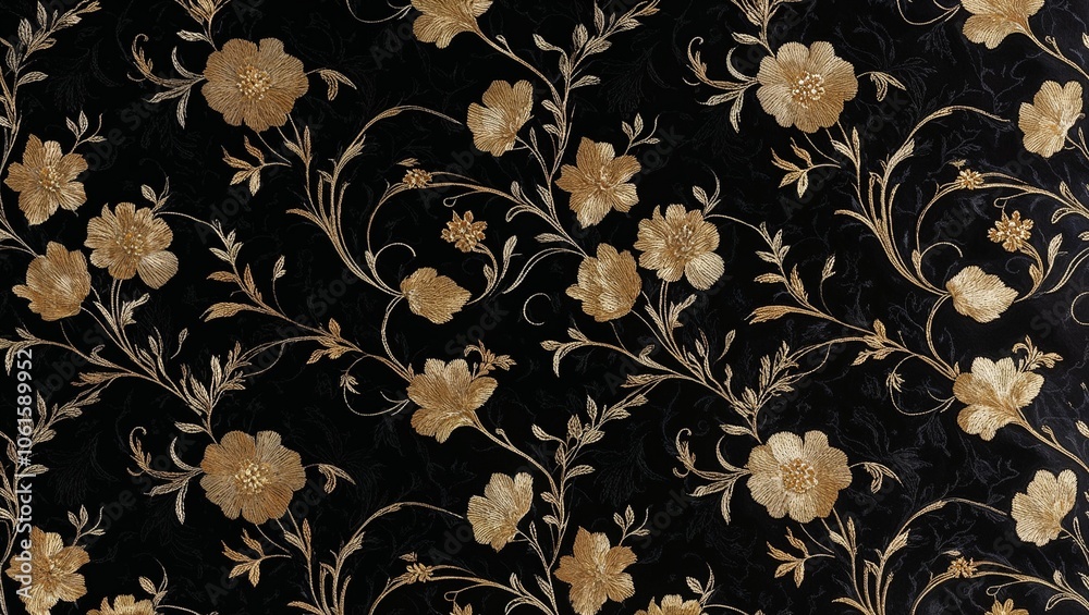 A Lavish High Contrast Black and Gold Floral Pattern for Elegant Design and Decoration