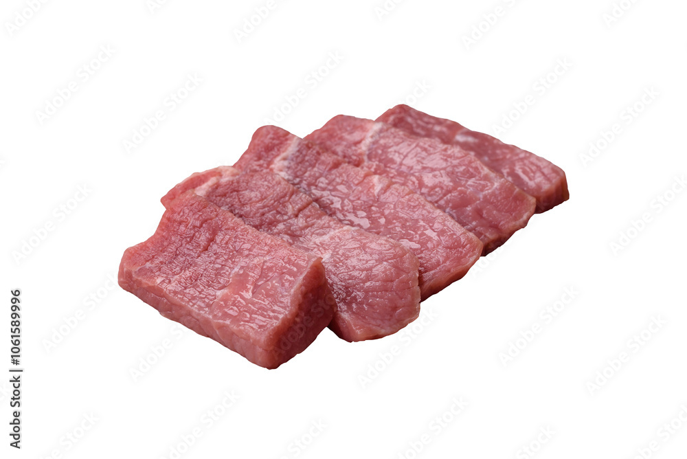 Juicy beef cut into slices with salt, spices and herbs Juicy beef cut into slices with salt, spices and herbs