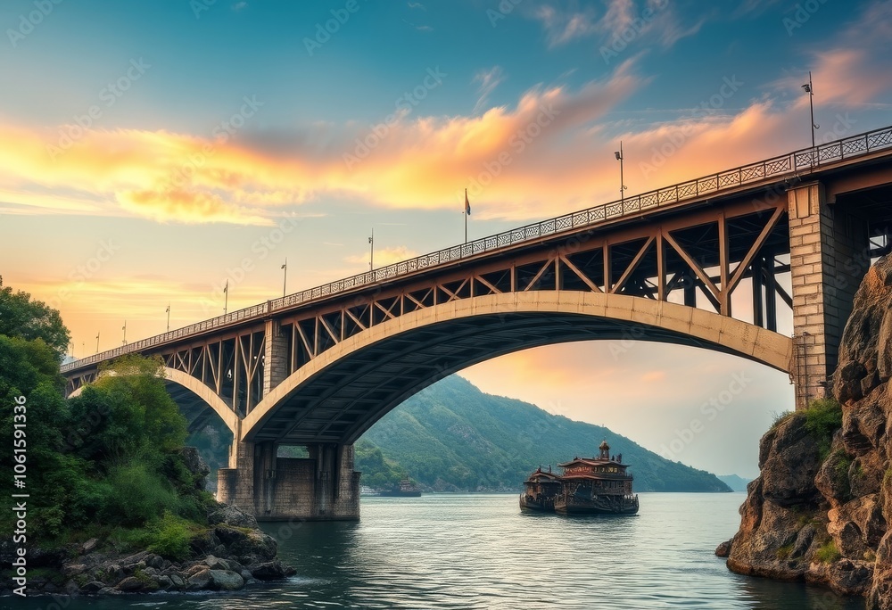 Fototapeta premium a_different_two_world_connected_by_bridge_sunrise