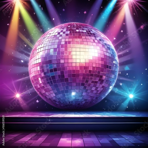 Discoparty background in 80's style with discoball photo