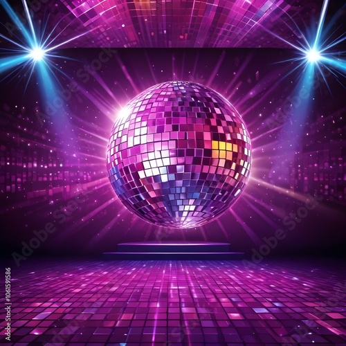 Discoparty background in 80's style with discoball photo