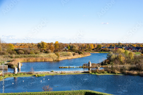 Park with a lake. View from above.