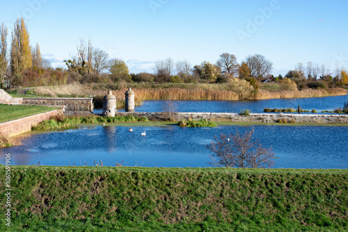 Park with a lake. View from above.