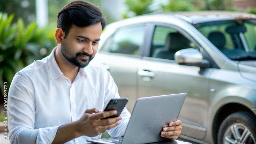 An Indian person using a laptop or smartphone to buy car insurance online, highlighting digital convenience.
An Indian person using a laptop or smartphone to buy car insurance online, highlighting digital convenience.