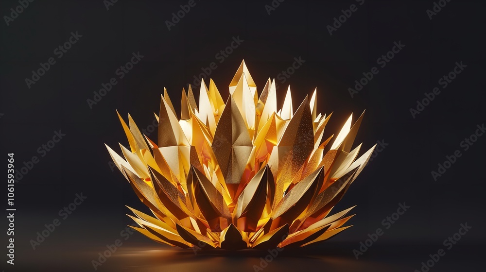 Decorative Golden Paper Fireworks Cone, 3D Rendering, 8K Decorative Golden Paper Fireworks Cone, 3D Rendering, 8K