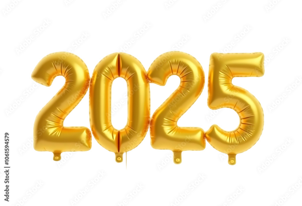 New year 2025 made of golden inflatable balloon isolated on transparent background Helium balloons font New year 2025 made of golden inflatable balloon isolated on transparent background Helium balloons font
