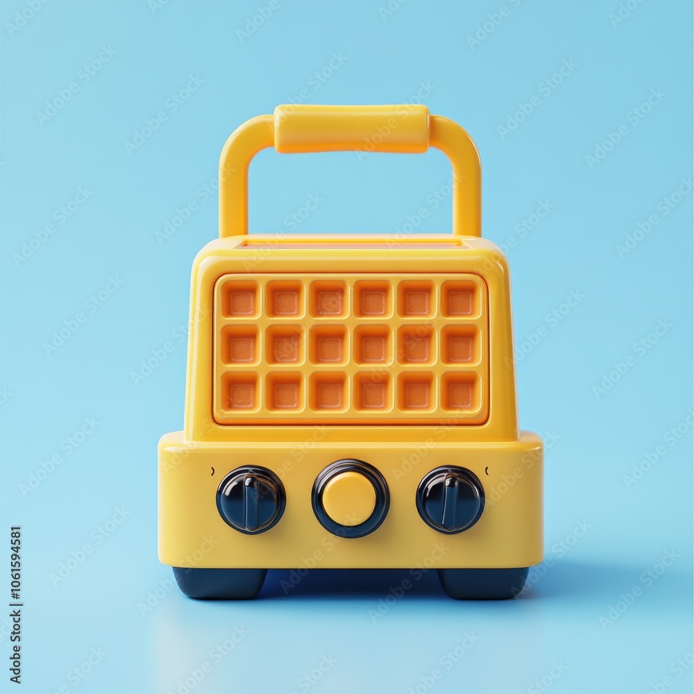 Fototapeta premium Retro Yellow Waffle Maker on Pastel Blue Background