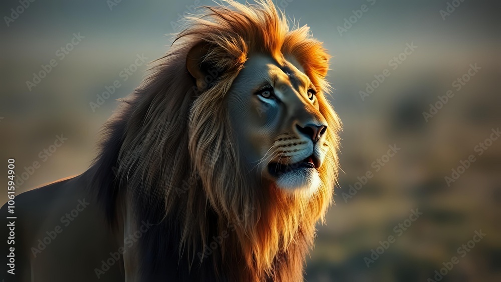 Fototapeta premium The King of the Jungle at Sunset.