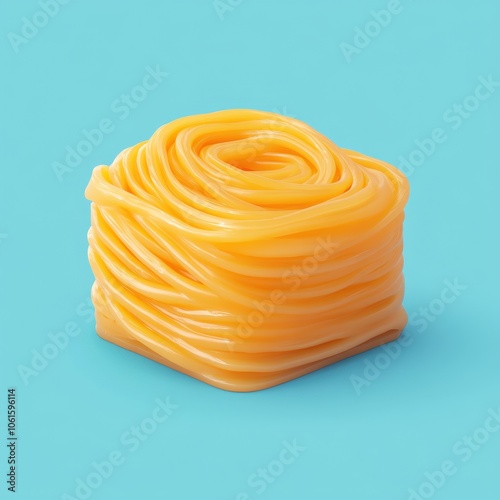 Vibrant Yellow Swirl of Slime on Teal Background photo