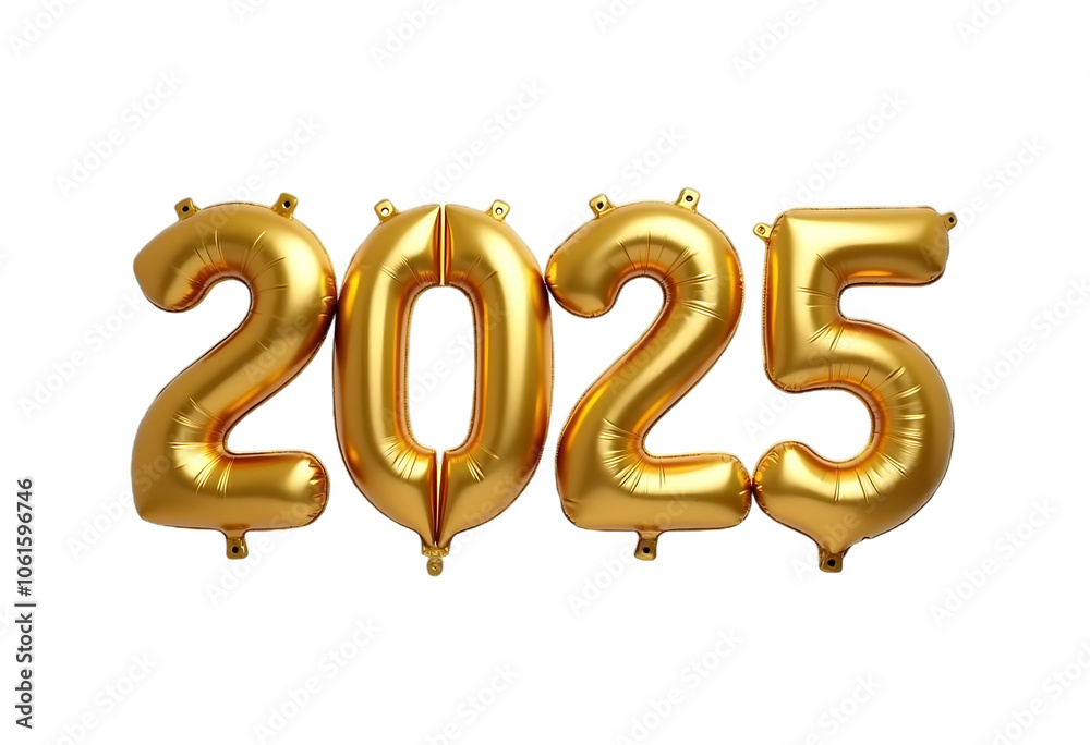 New year 2025 made of golden inflatable balloon isolated on transparent background Helium balloons font New year 2025 made of golden inflatable balloon isolated on transparent background Helium balloons font