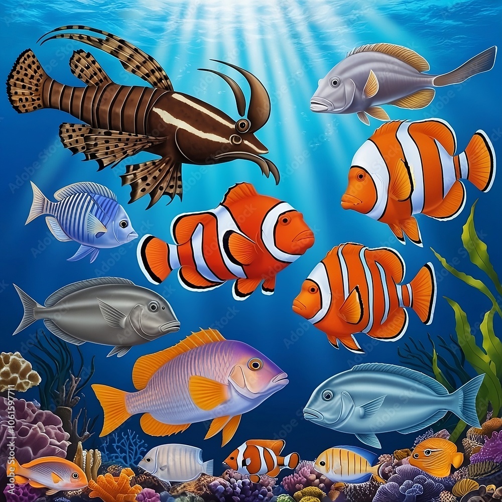 Naklejka premium Good for coloring books, wallpaper, and art for the aquarium, Fish art
