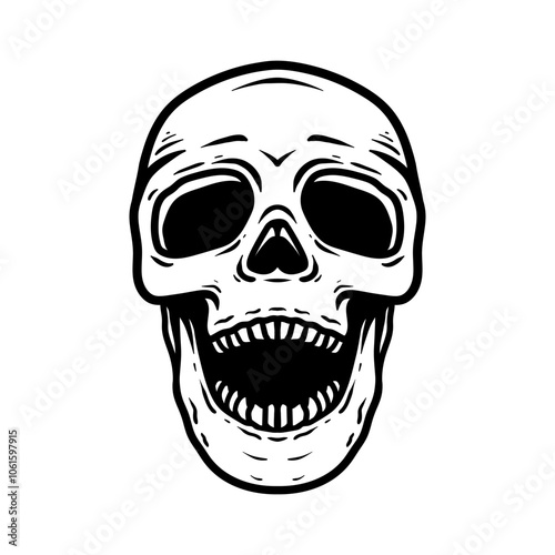 scary human skull halloween drawing coloring line art style sketch classic vintage design illustration