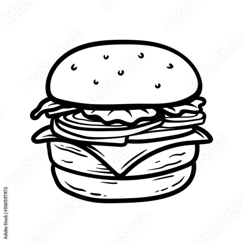 big cheese hamburger logo drawing coloring line art style sketch classic vintage design illustration