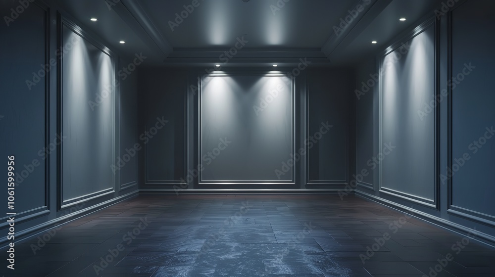 Empty Room and Spotlights, 3D Rendering, 8K Realistic Empty Room and Spotlights, 3D Rendering, 8K Realistic