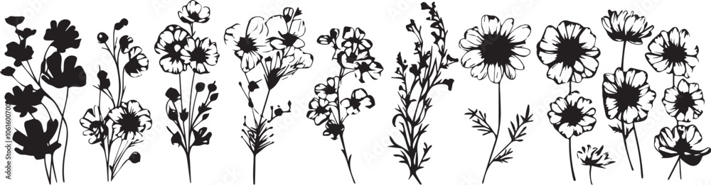 Set Flowers. Hand drawn vector illustration Set Flowers. Hand drawn vector illustration