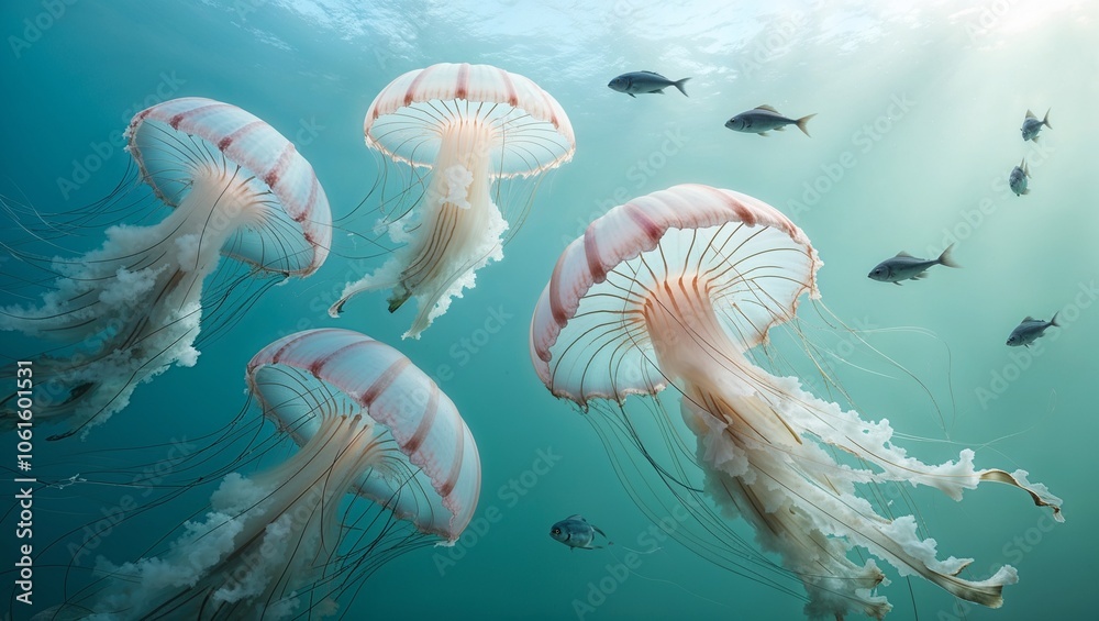A Serene and Mesmerizing Underwater Scene Capturing the Beauty of Marine Life and Unique Aquatic Flora for Use in Nature Documentaries or Educational Content A Serene and Mesmerizing Underwater Scene Capturing the Beauty of Marine Life and Unique Aquatic Flora for Use in Nature Documentaries or Educational Content