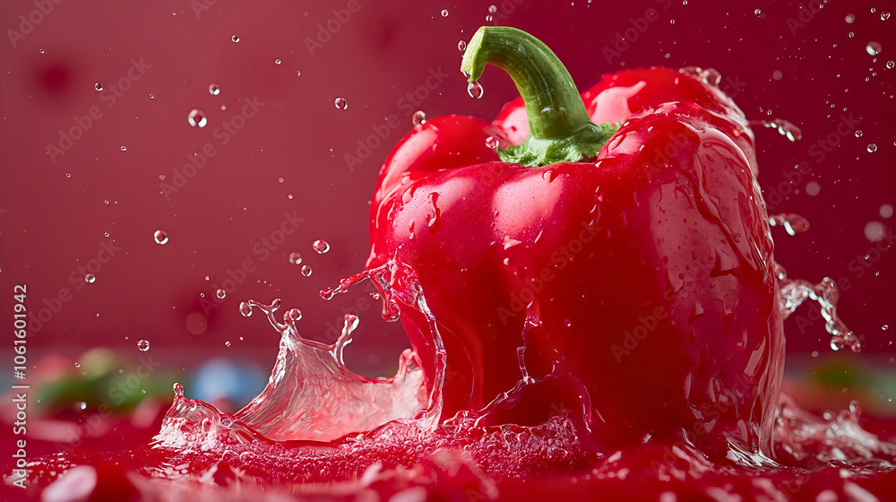 Vibrant bell pepper paprika, succulent red ripe splash, nutritious ingredient vegetable nutrition, wholesome vitamin organic, healthy fresh natural Vibrant bell pepper paprika, succulent red ripe splash, nutritious ingredient vegetable nutrition, wholesome vitamin organic, healthy fresh natural