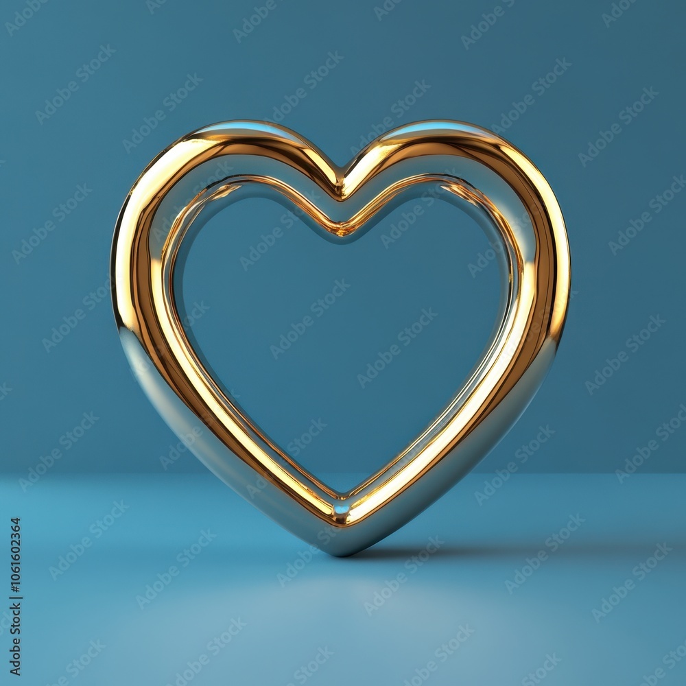 Minimalist Golden Heart Shape on Blue Background Minimalist Golden Heart Shape on Blue Background