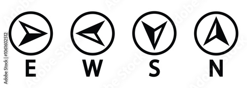 Copass icons set vector,  Direction signs south, north, west and east