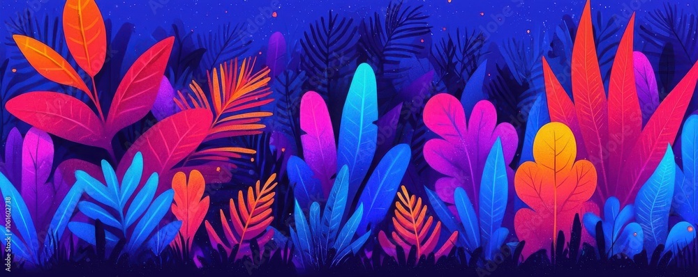 Colorful tropical leaves on vibrant background Colorful tropical leaves on vibrant background