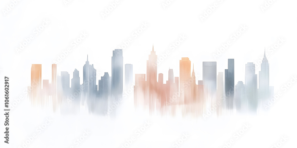Fototapeta premium Watercolor Illustration of City Skyline isolated on white background