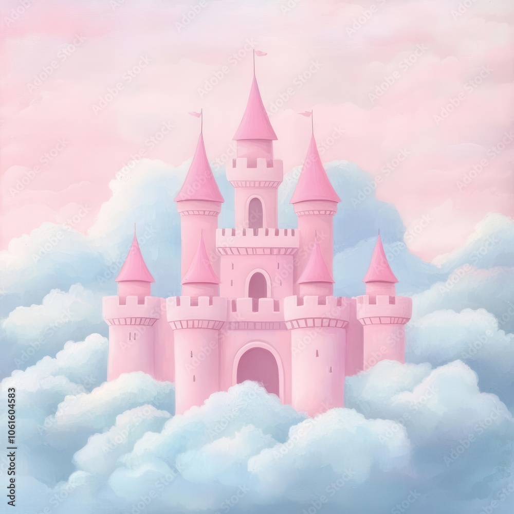Fantasy castle in pastel clouds on a dreamy background Fantasy castle in pastel clouds on a dreamy background