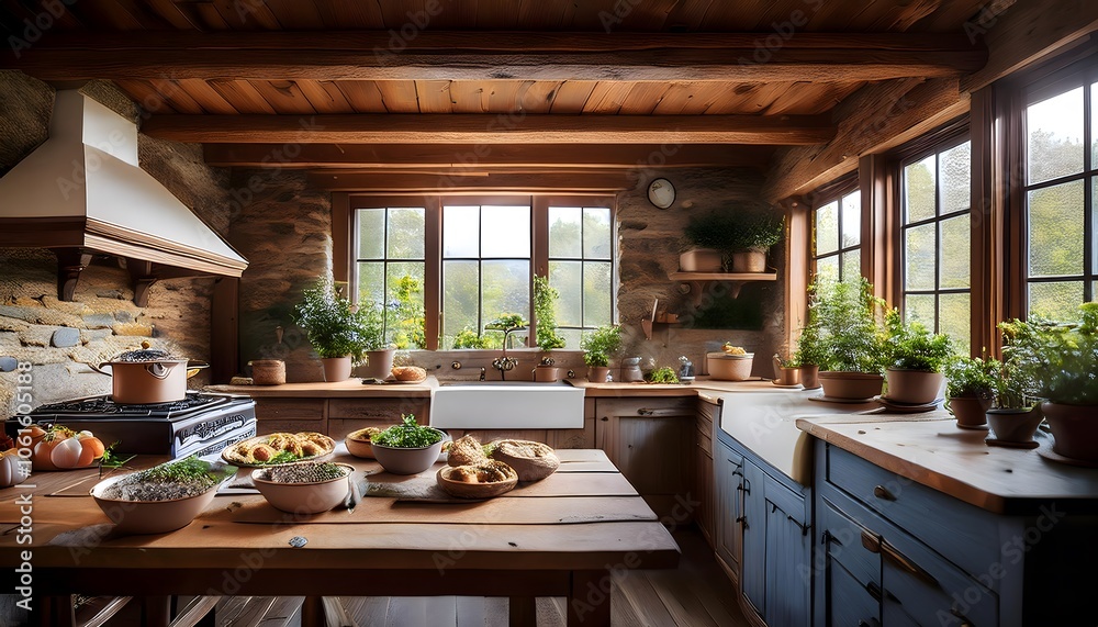 Rustic Kitchen with Window Views Rustic Kitchen with Window Views