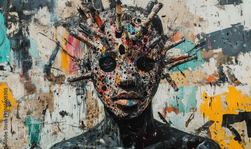 Fototapeta premium Abstract portrait with colorful paint splatter.