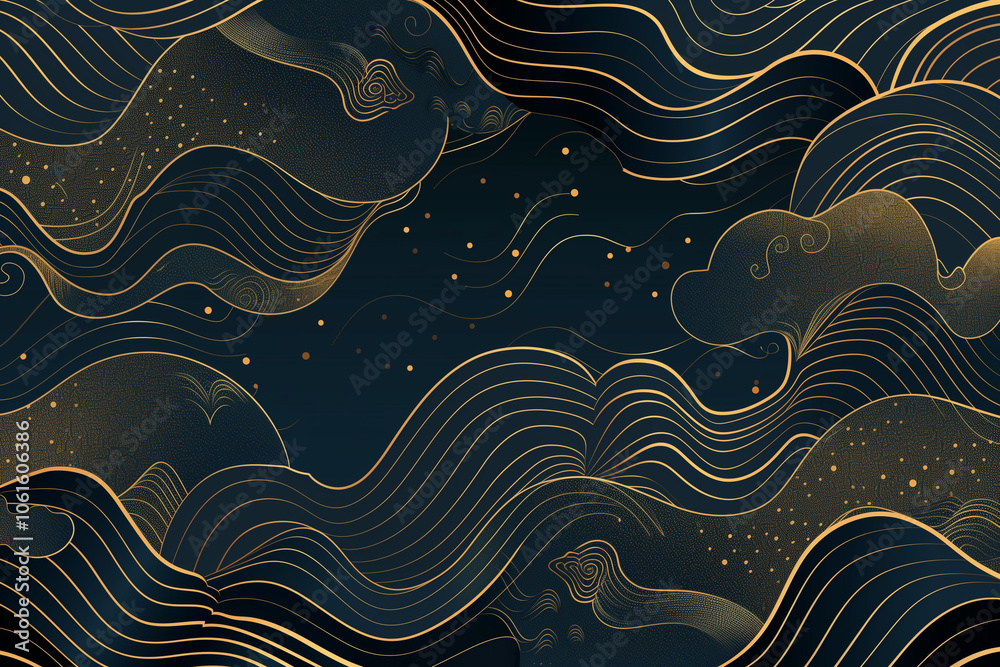 Vector art deco wavy luxury pattern, wave line japanese style background. Organic dynamic pattern, texture for print, wall art, packaging design
Vector art deco wavy luxury pattern, wave line japanese style background. Organic dynamic pattern, texture for print, wall art, packaging design