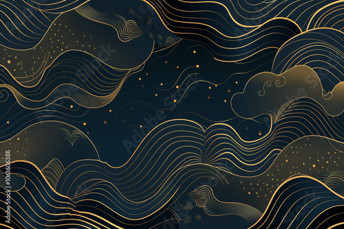 Obraz na płótnie Vector art deco wavy luxury pattern, wave line japanese style background. Organic dynamic pattern, texture for print, wall art, packaging design
w salonie