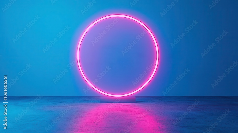 Fototapeta premium Neon circle glowing on a blue background