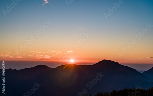 Gloomy Sunset view over the Mountain in Dhading, Nepal. photo