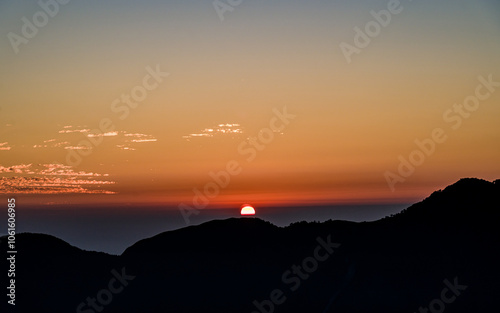 Gloomy Sunset view over the Mountain in Dhading, Nepal. photo