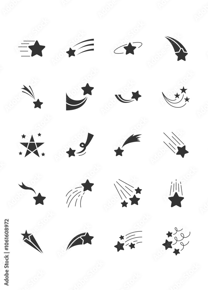 set of shooting star icons, meteor, decoration set of shooting star icons, meteor, decoration