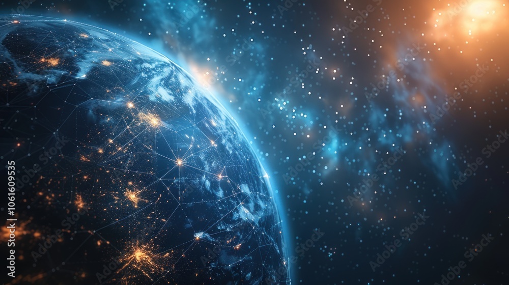 A digital illustration of the Earth with network lines connecting cities and countries. A digital illustration of the Earth with network lines connecting cities and countries.