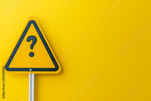 White caution warning sing on yellow background with copy space for attention exclamation mark traffic sign


