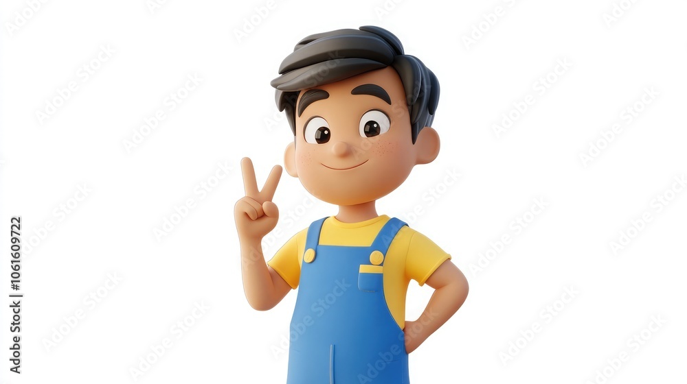 A happy cartoon boy gives a peace sign with a smile. A happy cartoon boy gives a peace sign with a smile.