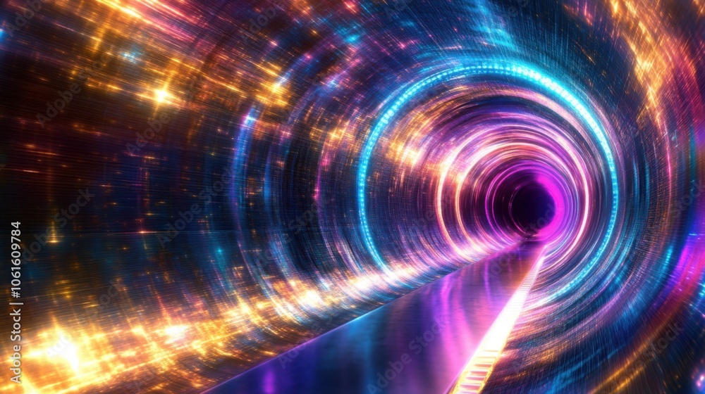 Neon hyperspace tunnel. Generative AI