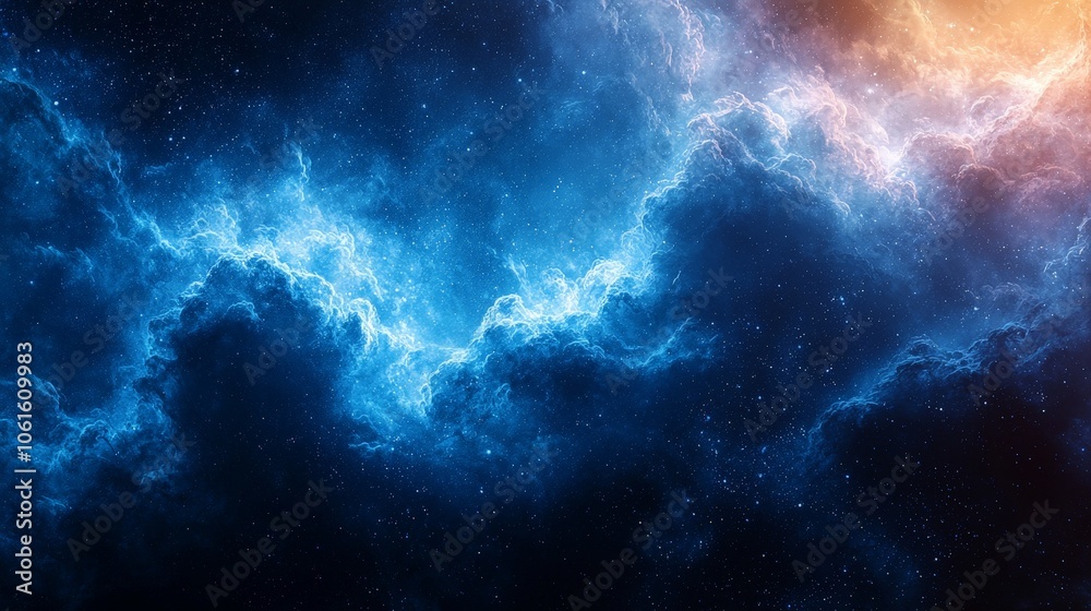 A vibrant cosmic scene featuring swirling clouds of blue and orange, representing space. A vibrant cosmic scene featuring swirling clouds of blue and orange, representing space.