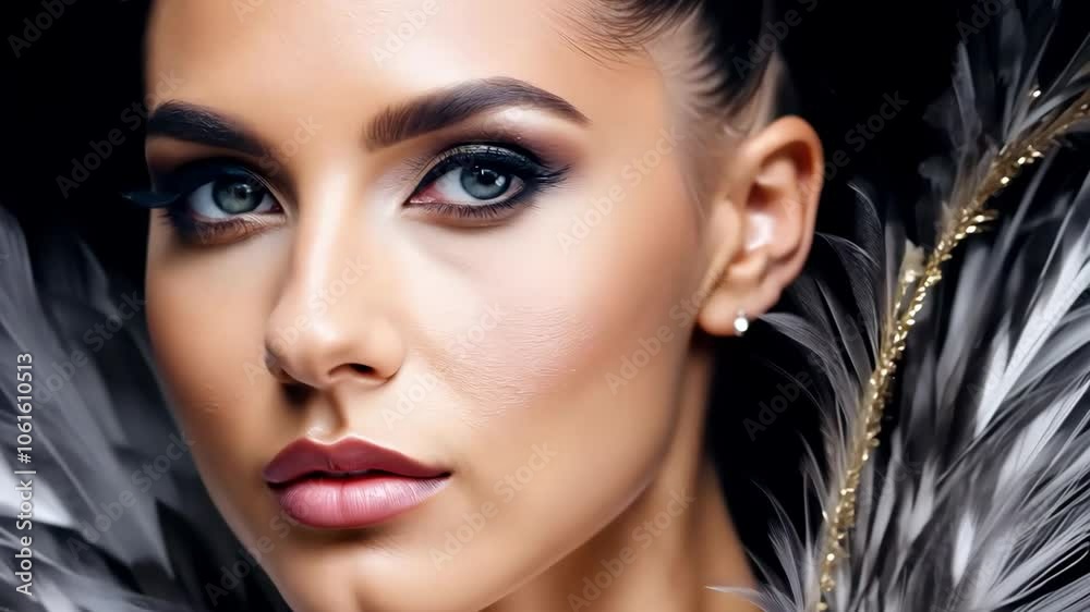 Elegant woman with feather details and dramatic makeup Elegant woman with feather details and dramatic makeup