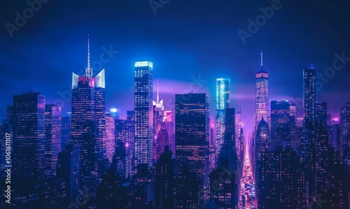 Wallpaper Mural Neon-lit skyscrapers at night. Torontodigital.ca