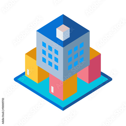 Isometric building blocks icon for commercial real estate

